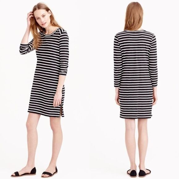 J. Crew Striped Jersey Zipper Midi Dress see - Picture 1 of 11
